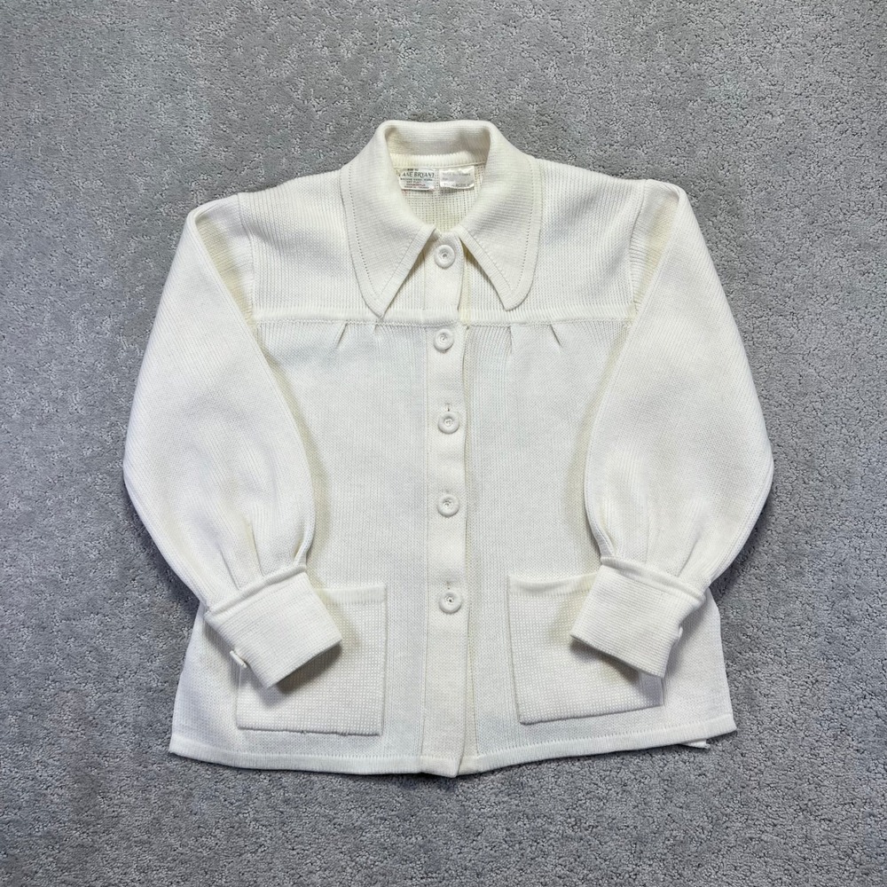 VINTAGE Lane Bryant Cardigan Sweater Womens‎ 40 White Acrylic Knit Button Front